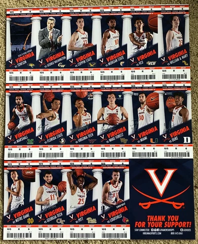 Virginia Cavaliers 2018-2019 Basketball Season Ticket Sheet Stubs UVA CHAMPIONS Cover