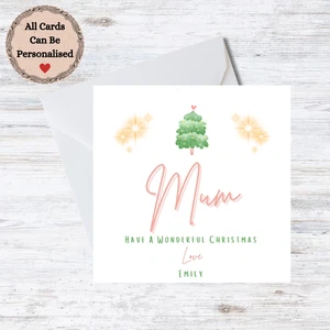 Personalised Mum Christmas Card - Tree & Sparkles - Customisable Name - Picture 1 of 3
