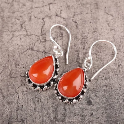 Venta Año Nuevo 925 Plata Pera Cornalina Cuelga Boda Hija Elegantes Pendientes Foto 1 de 4