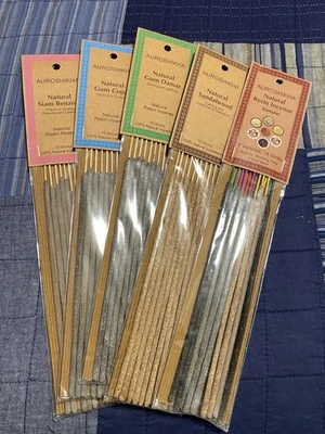 Incenso de resina natural Auroshikha ~ Pacote com vários perfumes 5 peças + 1 suporte de madeira - Imagem 1 de 3