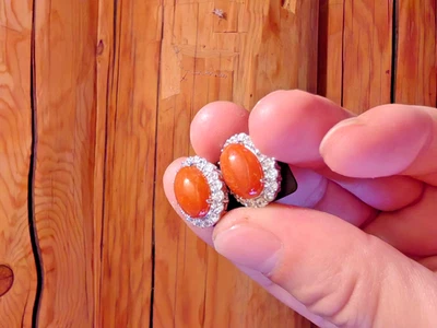 $350+ GRAN NARANJA JADE Hoja de Jadeíta Colgantes Plata 925 Pendientes con Incrustación de Diamantes Foto 1 de 4