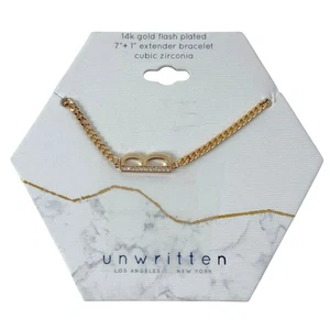 Unwritten Cubic Zirconia Initial Letter B Link Bracelet Gold Flash Plated 7 Inch - Picture 1 of 4