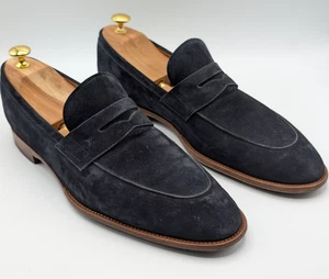 Louis Vuitton Logo Suede Loafers Navy Blue Size UK 10 EU 44 - Picture 1 of 20