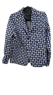 Blazer de trabajo Kate Spade New York azul y blanco estampado geocircular, talla 4 Foto 1 de 4