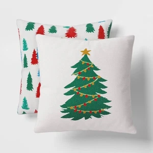 Wondershop 2-Pack 16" Christmas Tree Jacquard Chenille Throw Pillows #C733 - Picture 1 of 8