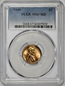 1938 Lincoln Cent 1c PCGS MS 67 RD Wheat Penny - Picture 1 of 4