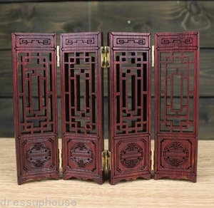 Holz geschnitzt chinesische Klapp Paravent Lack Miniatur Möbel 4 Panel Dekor - Bild 1 von 4