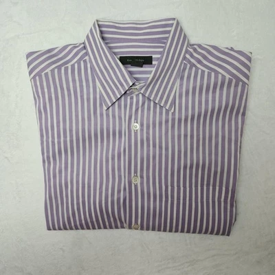 Camisa Ermenegildo Zegna Para Hombres XL Púrpura Blanca Rayas Botón Delantero Manga Larga Foto 1 de 4