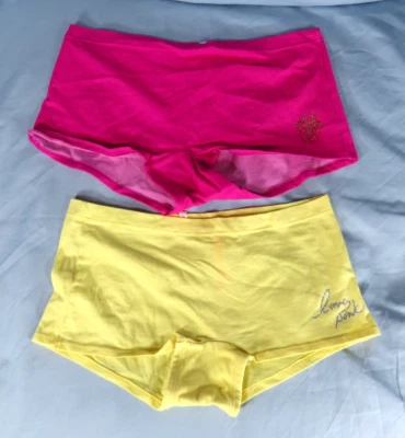 VTG VICTORIA SECRET Lot of 2 Shortie Panties YELLOW LOVE PINK Strawberry Bling M - Image 1 of 4