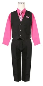 Fucsia Rosa Caliente Niños Chaleco a Rayas 4 Piezas Conjunto Traje Formal Boda de Primavera - Imagen 1 de 2