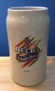 Taza de cerámica Beck's Oktoberfest 1995 1L cerveza piedra gres 7,75" Alemania de colección - Imagen 1 de 12