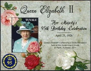Estampillas de la realeza de Tuvalu 2021 montadas sin montar o nunca montadas reina Isabel II 95 cumpleaños 1v S/S - Imagen 1 de 1