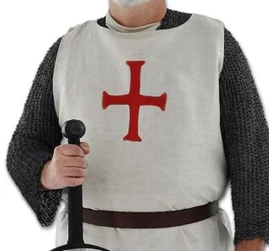 ABRIGO TÚNICA TEMPLARIO CABALLERO MEDIEVAL Cruzado con CRUZ ROJA Natural Blanco - Imagen 1 de 1