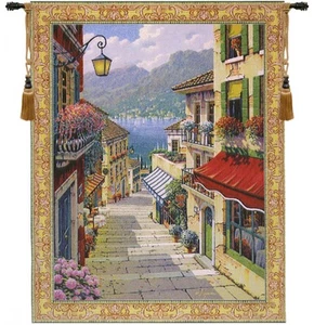 Bellagio Village TAPIZ ITALIANO PAÍS EUROPEO PAISAJE MARINO ESCENA 65"X85" - Imagen 1 de 1