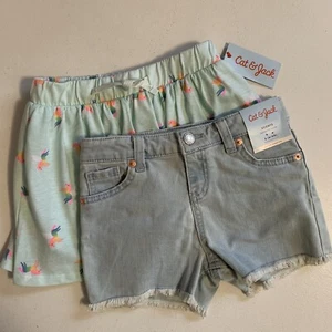 Cat & Jack Girls Small Mint Green Unicorn Skort + Raw Hem Jean Shorts - Picture 1 of 14