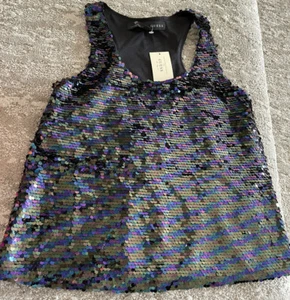 New Guess Brand Black Sparkle Sequin Formal Racer Back Tank Shirt Size Small - Picture 1 of 3