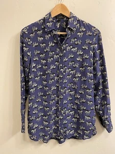 J. Crew Damenbluse Größe XS schieferblau 100% Seide mit Zebra-Print - Bild 1 von 19