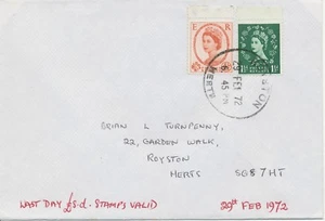 GB 29.2.1972 Wilding 1 1/2D + 4 1/2D on superb Last Day Cover ROYSTON / HERTS. - Picture 1 of 1