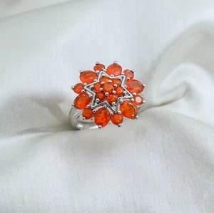 Mexikanischer Feueropal Cluster Blumenring | 925 Sterlingsilber natürlicher orangefarbener Opal - Bild 1 von 7