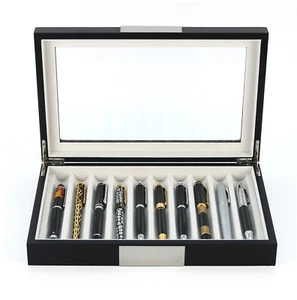 10 Stück Schwarz Ebenholz Holz Stift Vitrine Aufbewahrung Füllfederhalter Box Glas Top - Bild 1 von 6