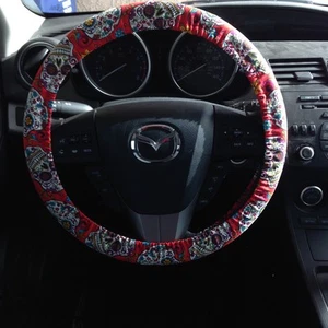 Red Sugar Skull Dia de los Muertos Day of the Dead Steering Wheel Cover - Picture 1 of 3