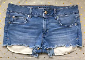 American Eagle Super Stretch Blue Jean Shortie Shorts Womens 8 - Picture 1 of 12