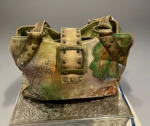 Stunning HandPainted Anuschka Animal Print, Zip & Snap Pocket Shoulder Bag - Picture 1 of 9