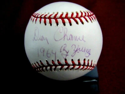 DEAN CHANCE 1964 CY YOUNG CALIFORNIA ANGELS PITCHER SIGNED AUTO BASEBALL JSA  - Image 1 of 3