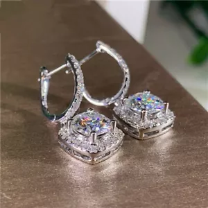2 Karat runder Schnitt Labor erstellt Diamant Hängel/Tropfen Ohrringe 14k Weißgold Oberfläche - Bild 1 von 4