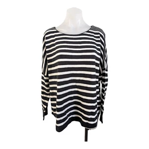 French Connection Size Large Crew Neck Sweater Black White Striped Long Sleeves - Picture 1 of 12