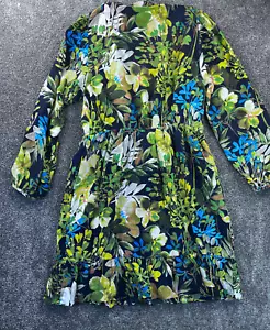 Abito J.Crew donna S floreale seta A-Line bottoni davanti manica lunga lunghezza ginocchio mu - Foto 1 di 11