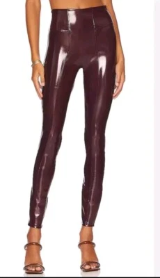 NEW SPANX Faux Patent Leather Liquid Gloss Leggings Sz XS Ruby Red High Rise NWT - Image 1 of 4