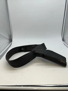 BIANCHI 99A Black Leather Basket Weave Holster LH Beretta 92 W/ Safariland Belt - Picture 1 of 12
