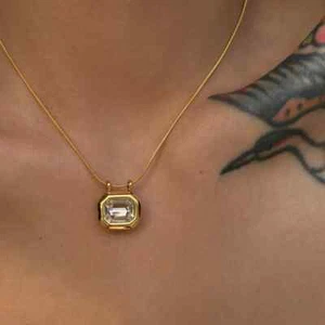 Retro Geometric Gold Plating Inlay Zircon 18k Gold Plated Pendant Necklace - Picture 1 of 5