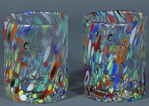 2 Murano Alessandro Coppola MULTI KONFETTI Glas eingerückt Daumenbecher 10 Unzen Italien - Bild 1 von 2