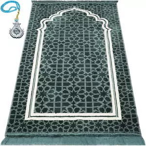 Turkish Islamic Prayer Rug - Large & Wide Plush Velvet Carpet - Soft Muslim Pray - Picture 1 of 12