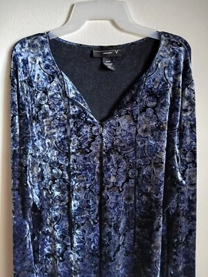 Женский пуловер Venezia размер 18/20 синий черный бархатный топ с разделенным вырезом для праздничной вечеринки - Изображение 1 из 4