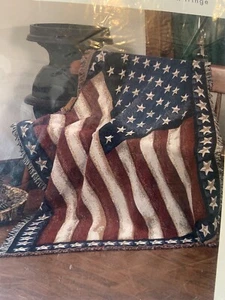 American Flag Woven Throw Blanket USA Stars Stripes July 50” X 60” Patriotic - Picture 1 of 7