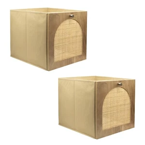 2 Pack Cube Insert - Timber & Rattan - Oak Effect - fits IKEA KALLAX (04515x2) - Picture 1 of 6