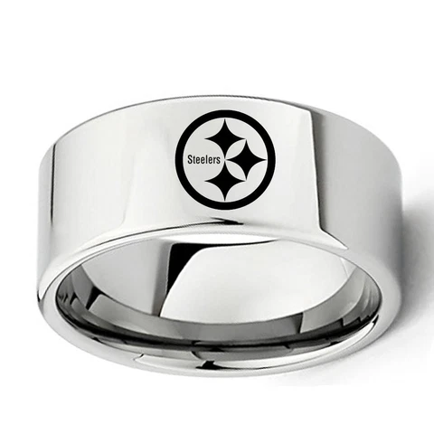10mm Silver Band Pittsburgh Steeler Football Team Stainless Steel Ring Size 6-13 Cover