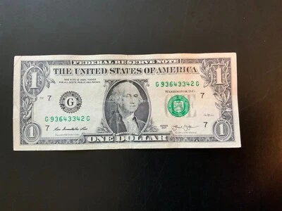 2013 $1 DOLLAR BILL G93643342G (GG) overink on the serial# - Image 1 of 4