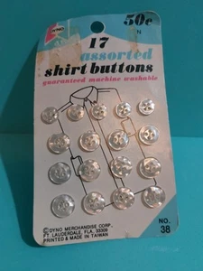 2 Vintage Sewing Dyno 17 Assorted Shirt Buttons White Shiny NOS NEW - Picture 1 of 3