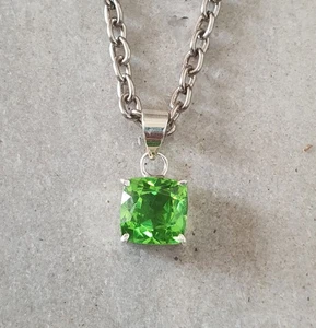 Handarbeit 925 Sterling Silber Anhänger grüner Peridot Kissenschliff Anhänger Halskette - Bild 1 von 7