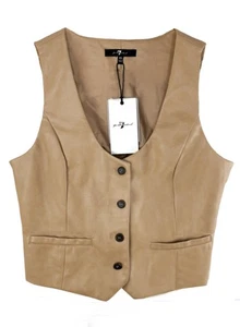 NWT 7 FOR ALL MANKIND sz XS Faux Leather Vest in Tan Buckskin - Picture 1 of 4