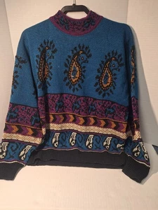 Vintage Bonjour International Sweater, Mens Large, Paisley, Long Sleeve, Acrylic - Picture 1 of 8