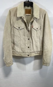 Levi's Premium Men's Beige Goat Suede Sherpa Lined Trucker Jacket Size L - Picture 1 of 8