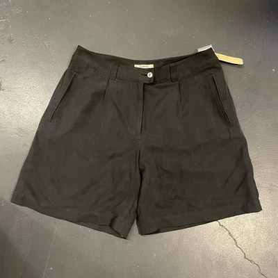 Tommy Bahama Shorts Womens 10 Black Silk Pleated Vacation Pockets - Image 1 of 4
