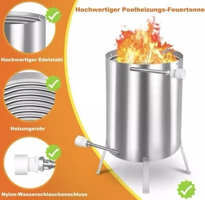 Poolheizung Schwimmbadheizung Holzpool Feuer Anschluss Ofen Edelstahl 30x52x40cm - Bild 1 von 2