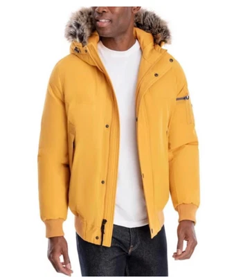 Chaqueta Bomber London Fog Corta Snorkel Con Capucha XL Antigua Amarilla Imitación Piel Foto 1 de 4