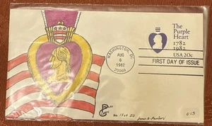 20c FDC Stamp (1982) PURPLE HEART MEDAL AWARD 18 Of Only 50FROM JAMES B. PASLAY - Picture 1 of 7